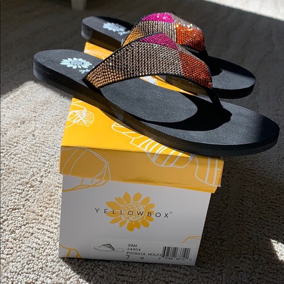 Yellow box Sam Fuschia Multi Rhinestone Sandals - Picture 3 of 3